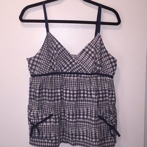 Blue and white plaid baby doll top size L